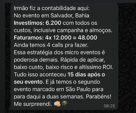 Print do evento em Salvador: R$ 48.000 faturados com R$ 6.200 de investimento